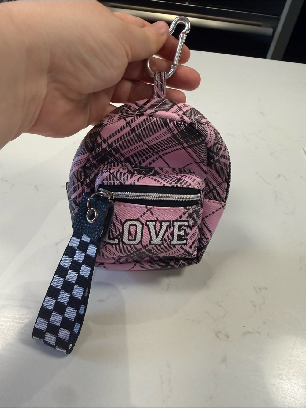 Pink Plaid Mini Backpack Keychain